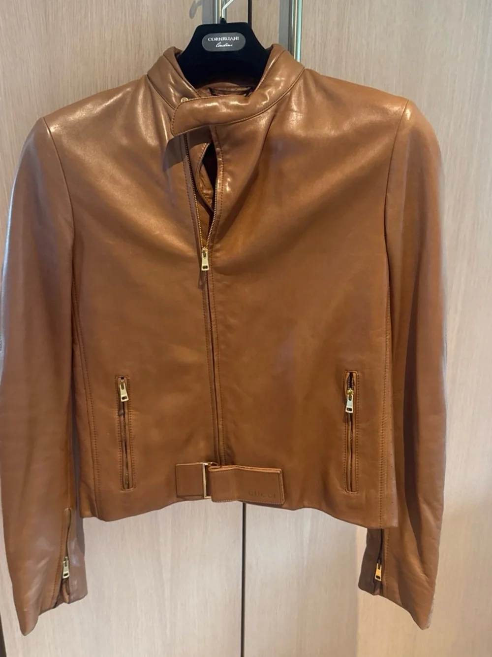 Gucci Cognac Leather Zip-Front Jacket
